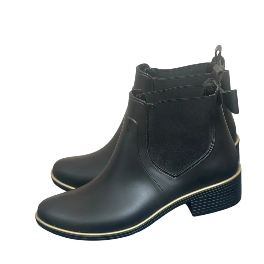 Kate Spade New York Solatice Rain‎ Boots Black Pull On Chelsea Style Size 6 NEW